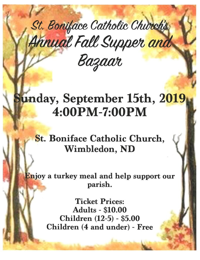 St. Boniface Catholic Church Annual Fall Supper - Wimbledon, ND